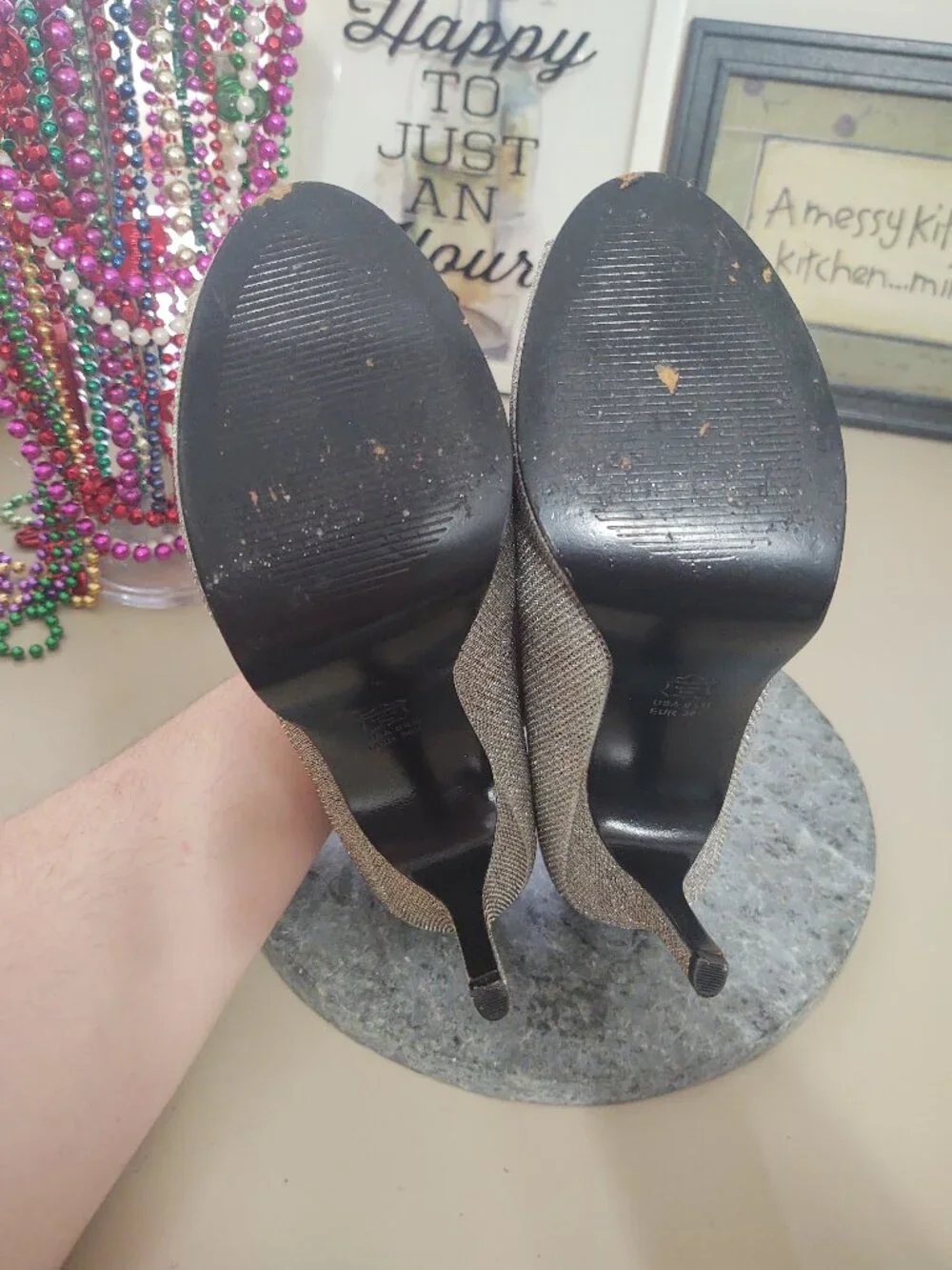 Adrianna Papell Boutique Silver Sparkle Peep Toe Heels 9.5